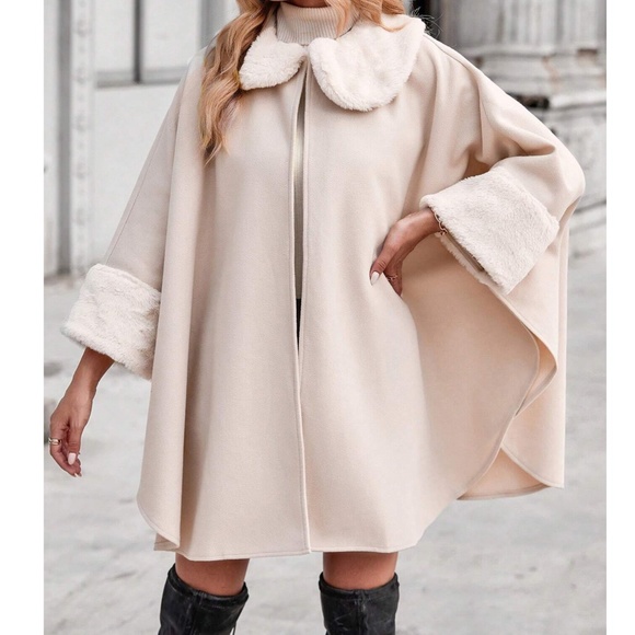 Classic Vegan Fur 3/4 sleeve Cape Jacket Coat - Picture 5 of 6